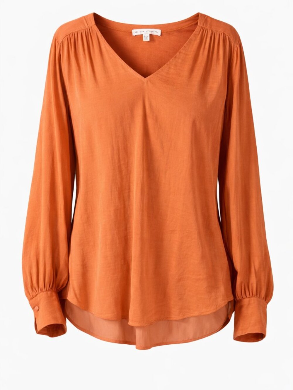 Maison d’Amélie Orange V-Neck Long Sleeve Blouse Top XL